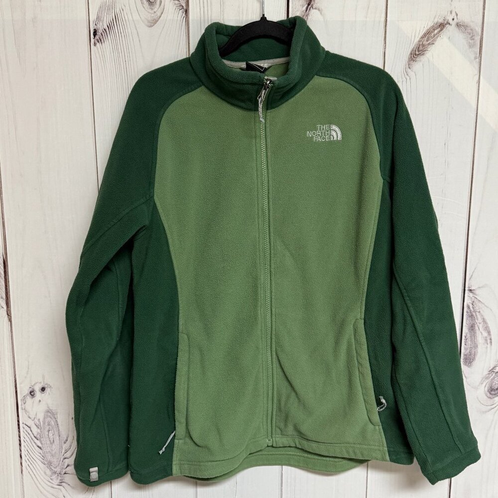 The‎ North Face Women’s XL Two-Tone Fleece Jacket Green Full Zip 2009 EUC